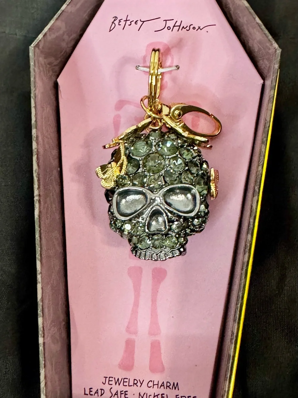 Betsey Johnson Black Crystal Skull Keychain/Purse Charm